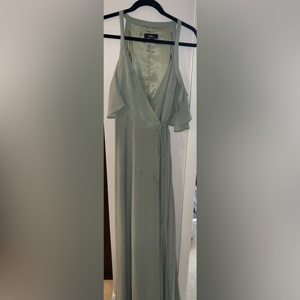 Easy Listening Sage Green Cold-Shoulder Wrap Maxi Dress